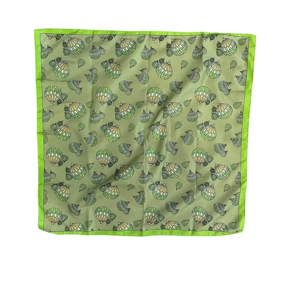 Vintage Old Navy Green Square Scarf, Hot Air Balloon Print, Italy, 17.5